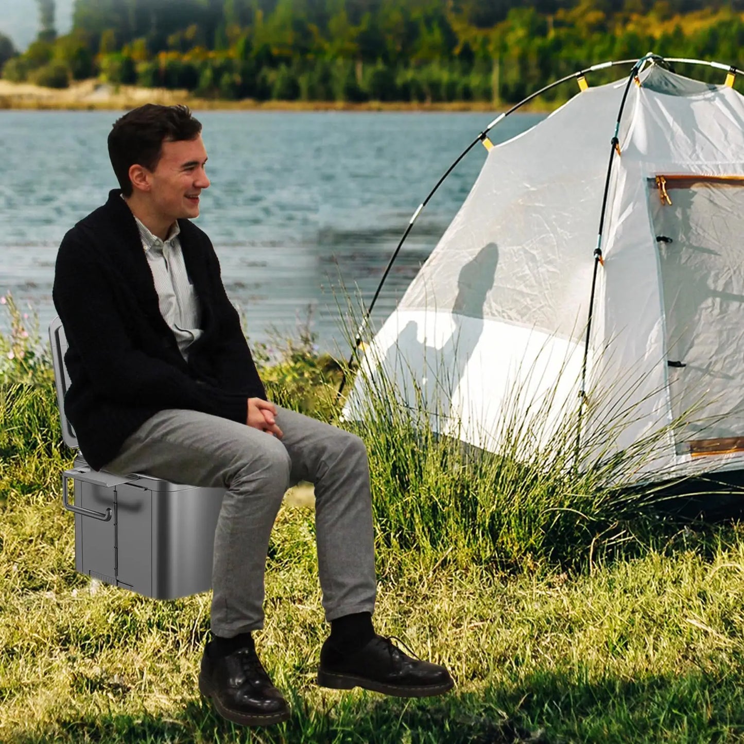 Portable Camping Toilet Ergonomic Handle Outdoor Toilet Heavy Duty Compact Side Storage Bracket Potty For Kids Adults Boating