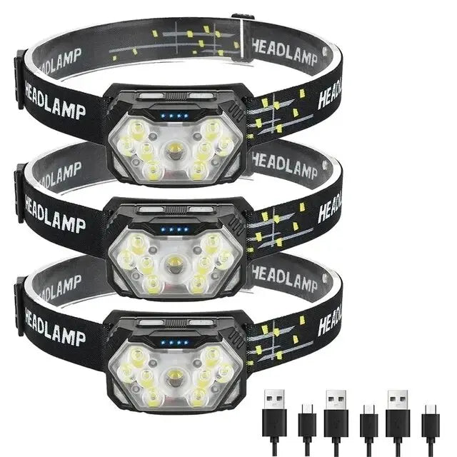 USB Rechageable Motion Sensor Headlight 9 Led Strong Light Headlamp Portable Fishing Camping Outdoor Head Lamp Work Flashlight