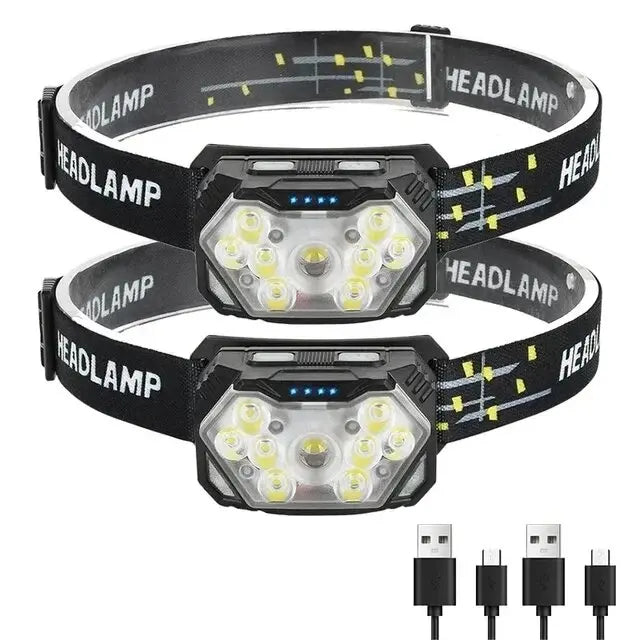 USB Rechageable Motion Sensor Headlight 9 Led Strong Light Headlamp Portable Fishing Camping Outdoor Head Lamp Work Flashlight