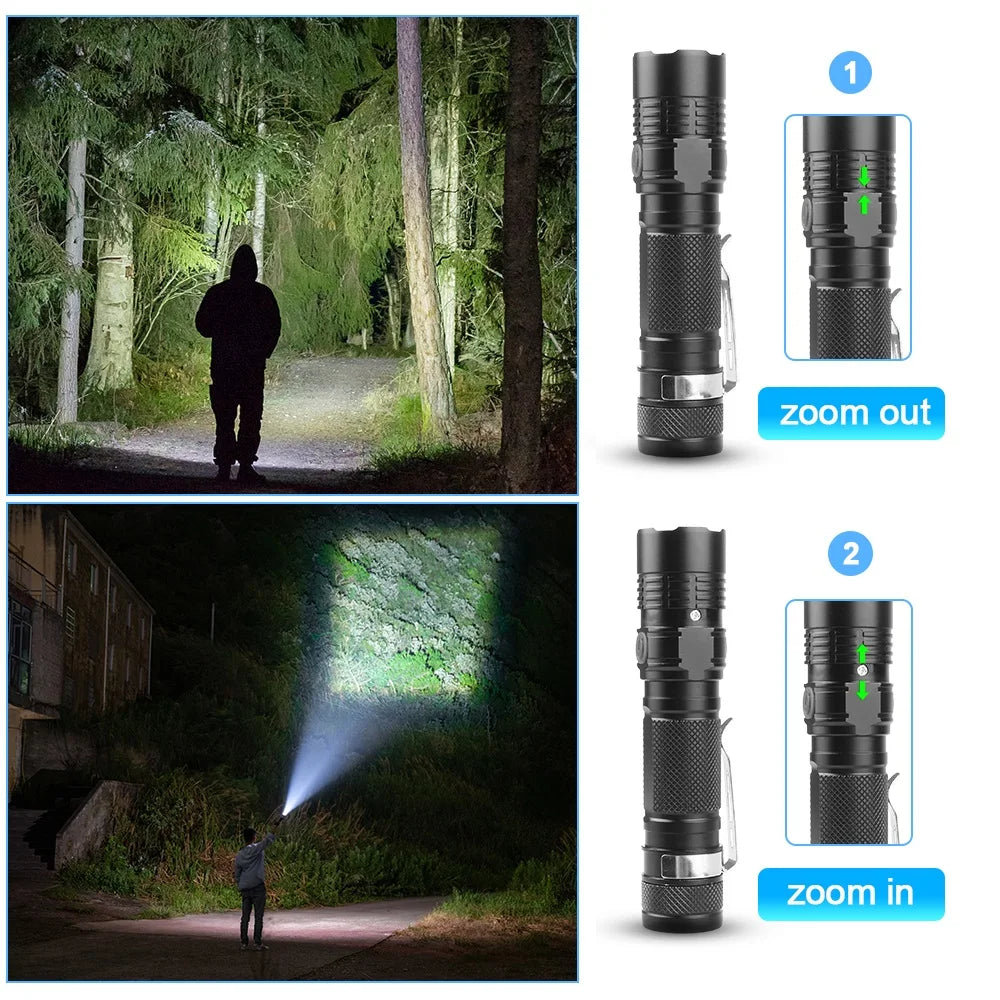 S11C Zoomable Flashlight 1000lm LH351D 5000K LED Torch Portable USB C Rechargeable 18650 EDC Lantern with Power Indicator