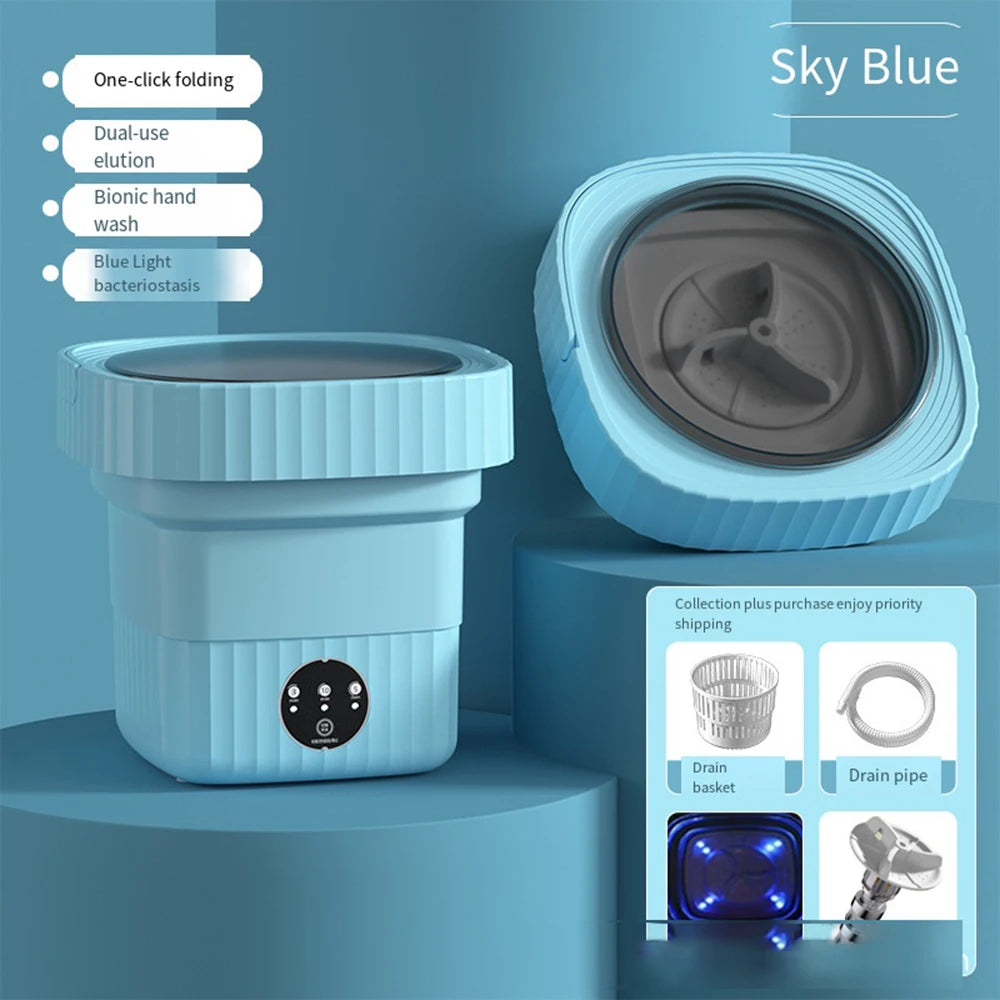 Ultrasonic Folding Portable Washing Machine 6L 11L Big Capacity with Spin Dryer Bucket for Clothes Travel Home Underwear Socks