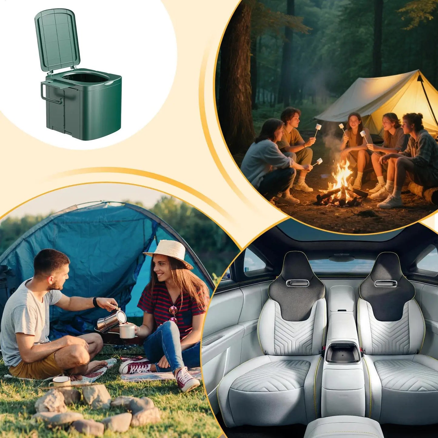 Portable Camping Toilet Ergonomic Handle Outdoor Toilet Heavy Duty Compact Side Storage Bracket Potty For Kids Adults Boating