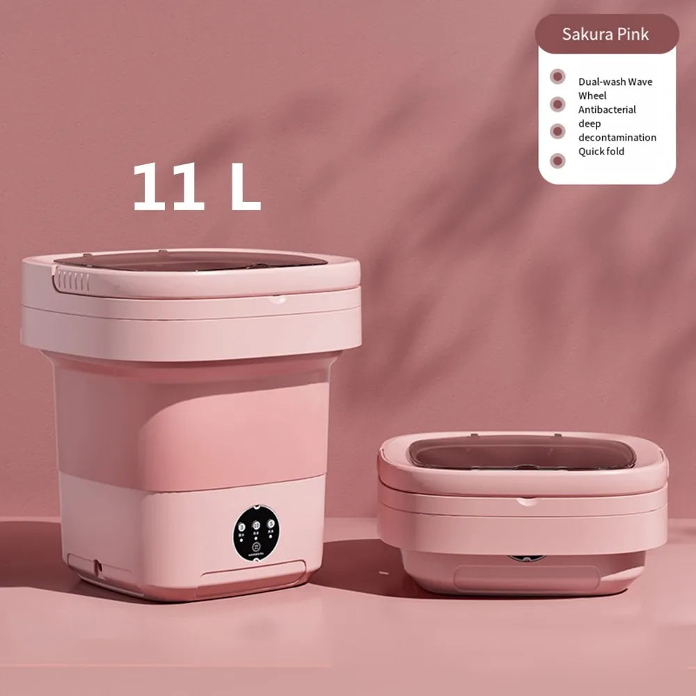 Ultrasonic Folding Portable Washing Machine 6L 11L Big Capacity with Spin Dryer Bucket for Clothes Travel Home Underwear Socks