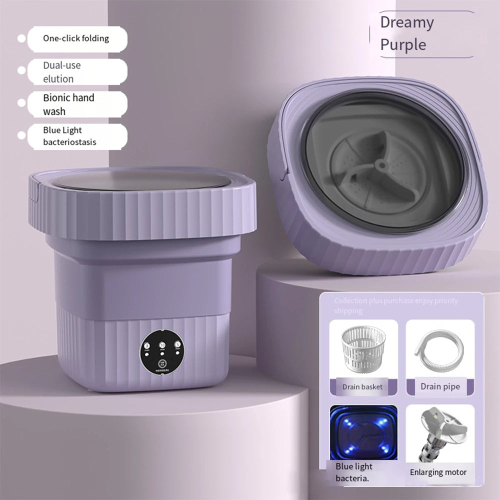 Ultrasonic Folding Portable Washing Machine 6L 11L Big Capacity with Spin Dryer Bucket for Clothes Travel Home Underwear Socks